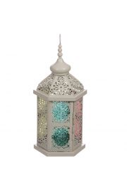 Kremowy lampion w marokaskim stylu z kolorowymi szybkami
