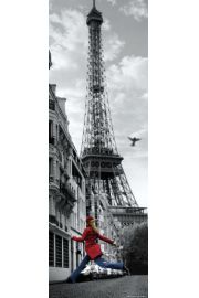 Pary Wiea Eiffla Dziewczyna w Czerwonym Paszczu - plakat 53x158 cm