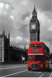 Londyn Czerwony Autobus na tle Big Ben - plakat