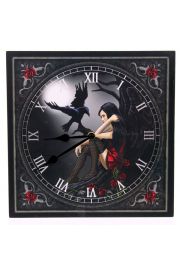 Zegar cienny z grafik Czarny anio z krukiem