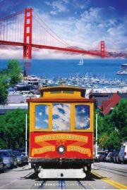 San Francisco Tramwaj i Golden Gate - plakat 61x91,5 cm