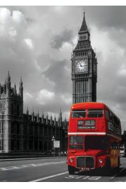 Londyn, Anglia - Czerwony Autobus i Big Ben - plakat
