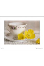 Vintage Tea Cup Yellow Flowers - plakat premium 40x30 cm
