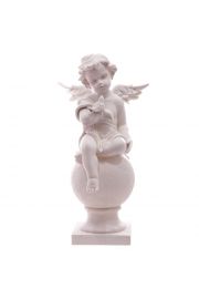 Biaa figurka cherubina trzymajcego na doni ptaszka
