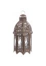 Szary metalowy lampion w marokaskim stylu ze szklanymi szybkami