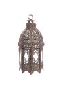 Szary metalowy lampion w marokaskim stylu ze szklanymi szybkami