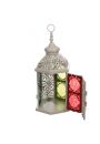 Kremowy lampion w marokaskim stylu z kolorowymi szybkami