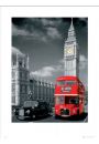 Londyn big ben czerwony autobus i taxi - plakat premium 60x80 cm
