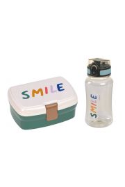 Lassig Zestaw na lunch Lunchbox + Tritanowa butelka - bidon Little Gang Smile milky/ocean green 460 ml