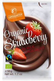 Landgarten Truskawki liofilizowane w mlecznej czekoladzie fair trade bezglutenowe 50 g Bio