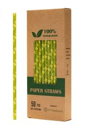 Biodegradowalni Naturalne papierowe somki do napojw Zielone kiwi 19,7 x 0,6 cm 50 szt.