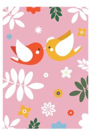 Zaczarowany las zakochane ptaszki rozowe tlo - plakat 70x100 cm