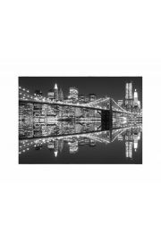 New York Brooklyn Bridge night BW - plakat premium 80x60 cm
