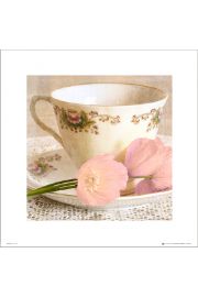 Vintage Tea Cup Pink Flowers - plakat premium 40x40 cm
