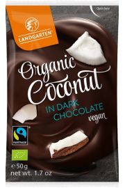 Landgarten Liofilizowany kokos w gorzkiej czekoladzie fair trade bezglutenowe 50 g bio