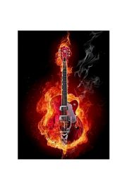 Gitara - Fire guitar - plakat premium 60x80 cm