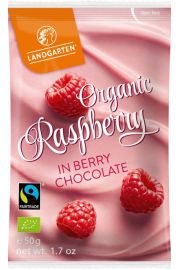 Landgarten Liofilizowane maliny w biaej czekoladzie o smaku jagodowym fair trade bezglutenowe 50 g bio
