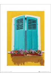 Jean-Marc Janiaczyk Blue Shutters Flowerbox - plakat premium 30x40 cm