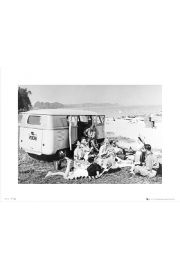 VW Camper Beach Black And White - plakat premium 40x30 cm