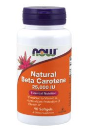 Now Foods Beta Karoten natural 25000 IU + witamina E Suplement diety 90 kaps.