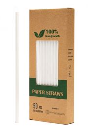 Biodegradowalni Naturalne papierowe somki do napojw biae 19,7 x 0,6 cm 50 szt.