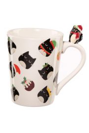 witeczny ceramiczny kubek 'Kot Feline' - Kot na uchwycie