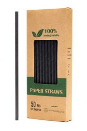 Biodegradowalni Naturalne papierowe somki do napojw czarne 19,7 x 0,6 cm 50 szt.