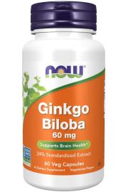 Now Foods Ginkgo Biloba miorzb japoski 60 mg Suplement diety 60 kaps.