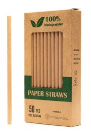 Biodegradowalni Naturalne papierowe somki do napojw 20 x 0,8 cm 50 szt.