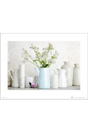 Blue Teapot Flowers Landscape - plakat premium