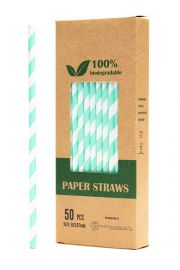 Biodegradowalni Naturalne papierowe somki do napojw Zielone pasy 19,7 x 0,6 cm 50 szt.