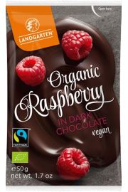 Landgarten Liofilizowane maliny w gorzkiej czekoladzie fair trade bezglutenowe 50 g Bio