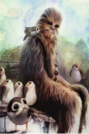 Gwiezdne Wojny Star Wars Chewbacca and Porgs - plakat 61x91,5 cm