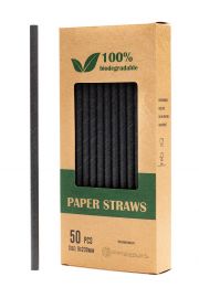 Biodegradowalni Naturalne papierowe somki do napojw czarne 23 x 0,8 cm 50 szt.
