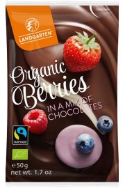 Landgarten Mix liofilizowanych malin, jagd i truskawek w czekoladzie fair trade bezglutenowe 50 g Bio