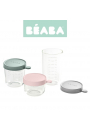 Beaba Zestaw pojemnikw soiczkw szklanych z hermetycznym zamkniciem Pink, Eucalyptus Green i Light Mist 150 ml + 250 ml + 400 ml