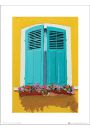 Jean-Marc Janiaczyk Blue Shutters Flowerbox - plakat premium 30x40 cm