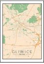 Gliwice, Polska mapa kolorowa - plakat 20x30 cm