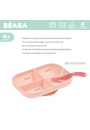 Beaba Komplet naczy z silikonu trjdzielny talerz z przyssawk i yeczka Pink